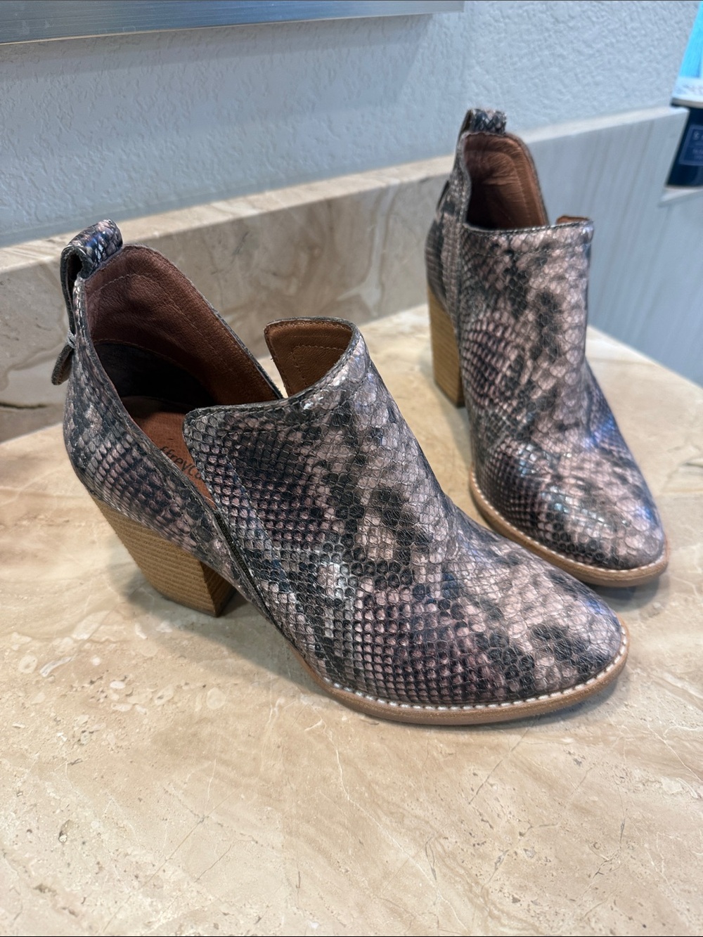 Jeffrey Campbell Pink & Gray Snake-Print Ankle Booties